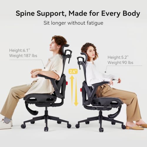 SIHOO B300 Pro Ergonomic Office Chair with Footrest, 4D Lumbar Support - color: Dark Black