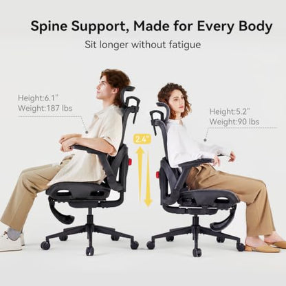 SIHOO B300 Pro Ergonomic Office Chair with Footrest, 4D Lumbar Support - color: Dark Black