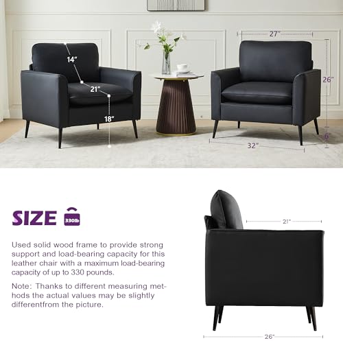 TYBOATLE Black Faux Leather Accent Chair Set of 2 | Comfy, Cozy, Reading, Mid Century Modern, Curved Armrest, Reception, Living Room, Office - color: Black
