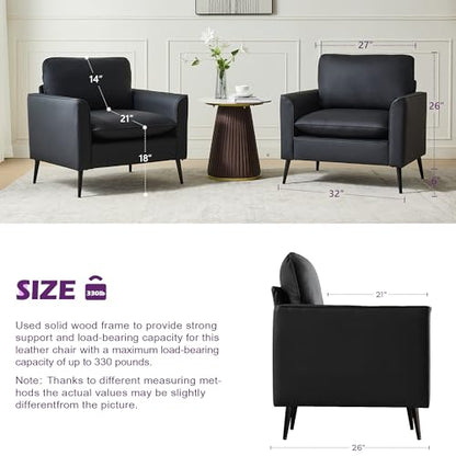 TYBOATLE Black Faux Leather Accent Chair Set of 2 | Comfy, Cozy, Reading, Mid Century Modern, Curved Armrest, Reception, Living Room, Office - color: Black
