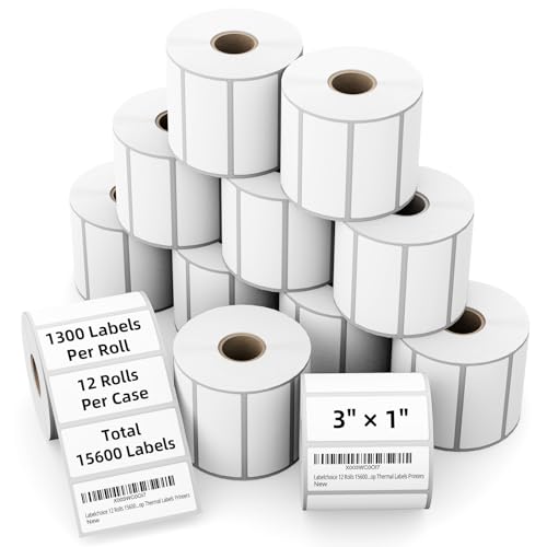 3"x1" 3-Proof Direct Thermal Barcode Shipping Labels for Zebra LP2844 GK420D GK420T ZD421 ZD420, 12 Rolls 15600 Pcs 1x3 Strong Adhesive Return Address Label Used with Rollo MUNBYN Arkscan - color: 3"x1"-15600 Labels