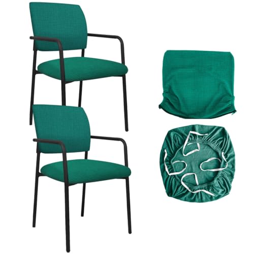 Stretch Office Guest Chair Cover 2-Piece Split Protective Armchair Slipcover Jacquard Chair Cover with Arms for Office Reception School Church Guest, Set of 2, Large, Green - color: Green, size: Set of 2, Large
