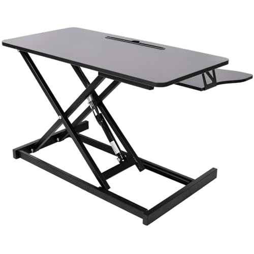 Standing Desk Converter 31.5", Height Adjustable Sit Stand Desk Riser with Keyboard Tray, Gas Spring Stand Up Workstation for Dual Monitors, Laptop & Home Office, Black/White,Black - color: Black
