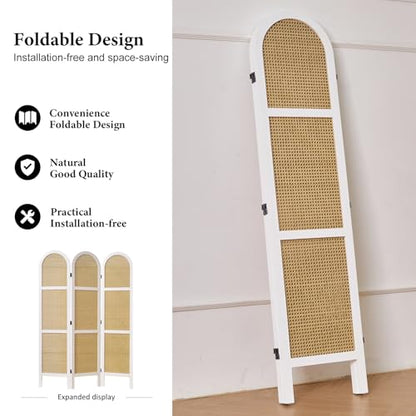 Svimi Room Dividers and Folding Privacy Screens, Pine Wood 5.6 Ft Double Hinged Rattan Partition Freestanding Wall Room Divider for Home - 3 Panels (White) - color: White, size: 3 Panels