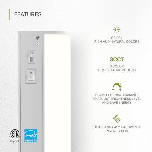 ASD LED Under Cabinet Lighting, 18 inch 8W 715 LM, Dimmable Hardwired Under Cabinet Lights for Kitchen, 3000K Soft/4000K Cool/5000K Daylight, Under Counter Light Fixtures, ETL, White, 2 Pack - color: 18 Inch White, size: 2 Pack