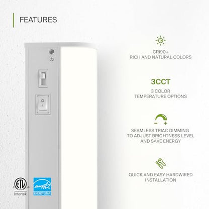 ASD LED Under Cabinet Lighting, 18 inch 8W 715 LM, Dimmable Hardwired Under Cabinet Lights for Kitchen, 3000K Soft/4000K Cool/5000K Daylight, Under Counter Light Fixtures, ETL, White, 2 Pack - color: 18 Inch White, size: 2 Pack