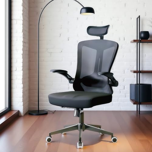 Ergonomic Office Chair - 350LB Comfy Desk Chairs with Adjustable Headrest and Lumbar Back Support, Mesh Computer Chairs with Wheels and Arms for Home Office, Study (Black-with Headrest) - color: Black