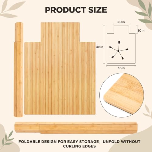 Leinuosen 36" x 48" Office Bamboo Chairmat for Carpet Floor Mat Highly Premium Quality Anti-Slip Office & Home Floor Protector Low Pile Carpet Chair Mat, 5mm Thick(with Lip, Wood) - color: Wood, style: with Lip