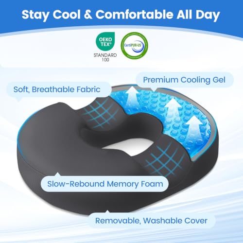 Donut Pillow Cooling Gel Memory Foam Cushion, Large, Grey - color: Gray, size: X-Large