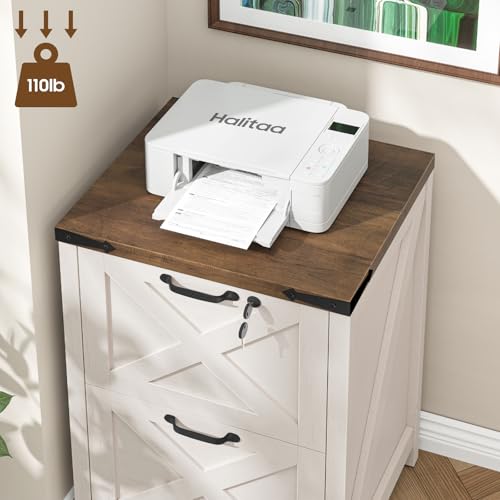 Farmhouse 2 Drawers File Cabinet with Lock for Home Office, Rustic White - color: Rustic White, size: 2 Drawers