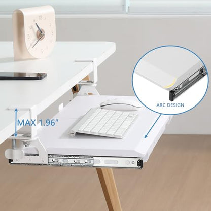 ETHU Keyboard Tray Under Desk, Pull Out Keyboard & Mouse Tray with C-clamp, Ergonomic Desk Keyboard Tray Slide Out, Pull Out Platform Drawer for Home and Office(White) - color: White