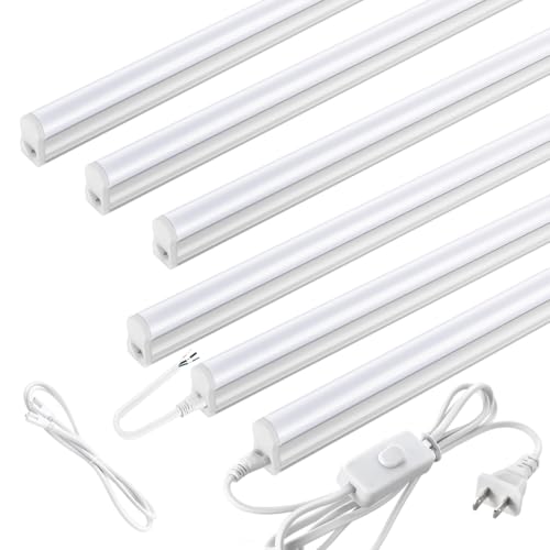 Pak 4FT LED Shop Lights, 2300LM 6500K Cool White, 20W Energy-Saving Super Bright Linkable T5 Ceiling and Under Cabinet Lighting Fixture for Garage, Workshop, Basement, Warehouse, FCC Certified, 6 Pack - size: 4FT 6500K-6 Pack