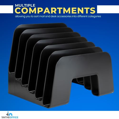 1InTheOffice Incline Desktop File Sorter, 6 Compartments Step Sorter, Black (Pack of 2) - size: Small (Pack of 2)