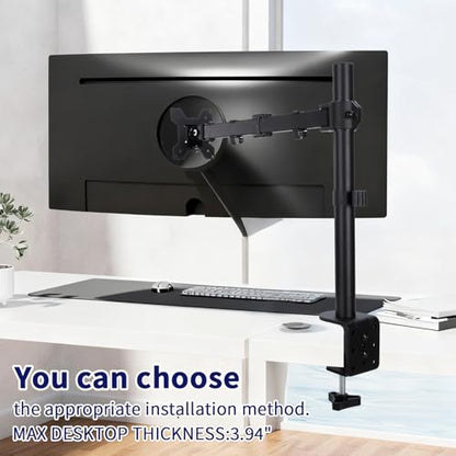 Single Monitor Arm Mount for 13-32 Inch Screen Up to 22lbs | Ultrawide Screens Up to 38 Inch Fully Adjustable Stand with C-Clamp/Grommet Base Tilt Rotation Max VESA 100x100 - size: Single for 13"-32"