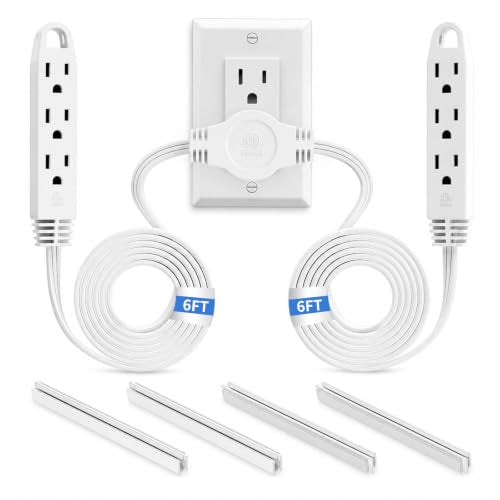 K KASONIC 12 FT Twin Extension Cord Power Strip, 3 Prong Flat Plug, White - color: White