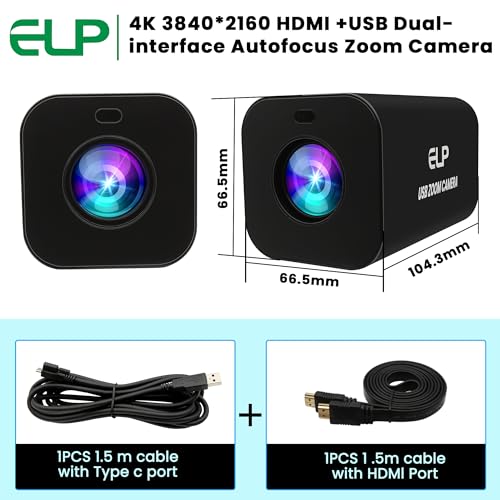 ELP 21X Zoom 4K 30fps USB Camera 1080P 60fps HDMI USB Webcam Autofocus Manual Focus PC Web Cam H.265 H.264 High Speed Web_Camera for Church Streaming Video Conference (21X Zoom) - style: 21X Zoom