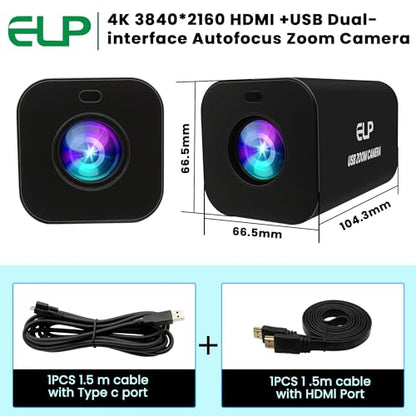 ELP 21X Zoom 4K 30fps USB Camera 1080P 60fps HDMI USB Webcam Autofocus Manual Focus PC Web Cam H.265 H.264 High Speed Web_Camera for Church Streaming Video Conference (21X Zoom) - style: 21X Zoom