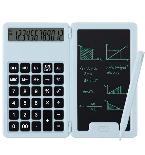 Desk Portable Calculator, Small Calculator with Writing Notepad, Blue | Basic Calculator, More Lightweight and Portable, 12 Digit Large Display Multi-Function for Office, Home & Financial (Blue) - color: Blue