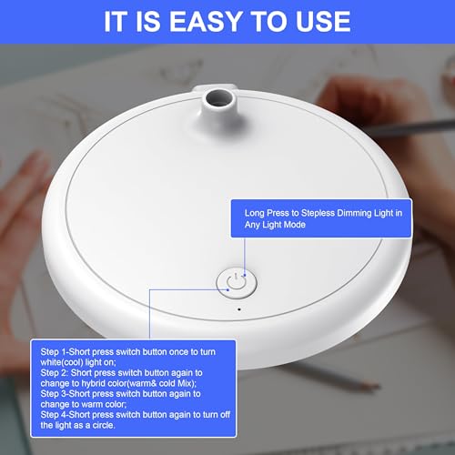 New LED Desk Lamp for Home Office,3 Colors Dimmable Table Lamp - color: L50-White