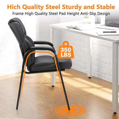 CLATINA Leather Guest Chair with Padded Arm Rest for Reception Meeting Conference and Waiting Room Side Office Home Black 2 Pack - color: Black, size: 2 Pack