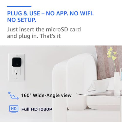 ALPHA TECH Indoor Camera with 160° Wide Angle, Plug in Offline Camera, No WiFi or App, Local SD Storage for Home Use
