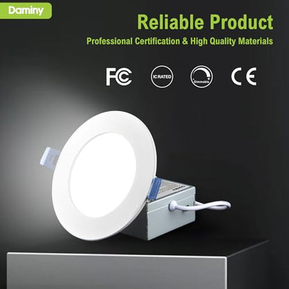DAMINY 12 Pack 4 Inch LED Recessed Lighting, Canless Wafer Downlight - color: White, size: 4 Inch