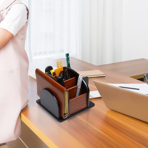Siveit Wooden Desk Organizer, Desktop Office Supplies Storage Remote Control Caddy Holder (6-Compartment)