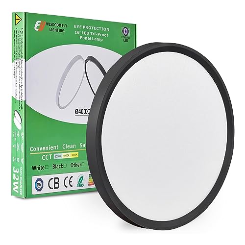15.8Inch Black LED Flush Mount Ceiling Light, 32W, 3480LM, 3CCT Selectable - color: Black, size: 15.8" 1PK