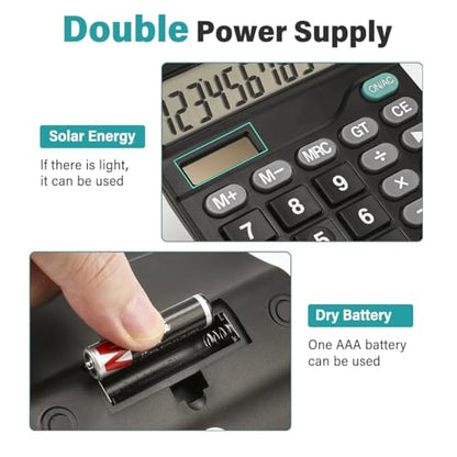 12 Digits Desktop Calculator with Large LCD Display and Sensitive Button, Dual Solar Power and Battery, Standard Function for Office, Home, School, Black