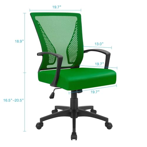 Furmax Office Chair Ergonomic Computer Desk Mesh Chair Mid Back Swivel Lumbar Support with Armrest (2, Green) - color: Green