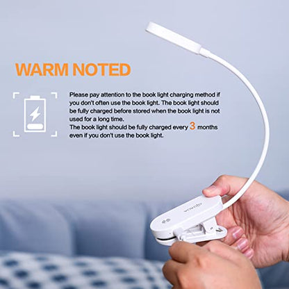 VAVOFO Rechargeable Book Light, 14 LEDs Eye Care Clip On Amber Reading Light for Bookworms Reading in Bed with 9 Colors 9 Brightness (White) - color: White