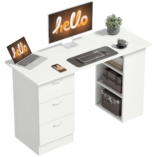 HOMCOM Computer Desk with Drawers, 47" Home Office Desk with Storage, White - color: White