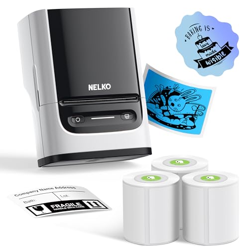 Nelko Label Maker Machine with Tape, PM220 Bluetooth Label Printer, 2 Inch Portable Thermal Printer for Small Business, Logo, Clothing, Sticker Printer for Phones & PC,with 3 Labels, White - color: White