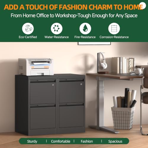 2 Drawer File Cabinet with Lock, Metal Vertical Small File Cabinet - color: Black, size: 2 Drawer - Vertical