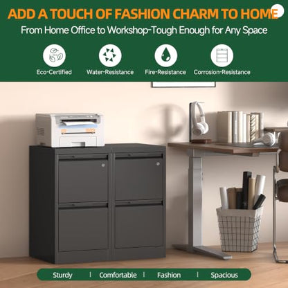 2 Drawer File Cabinet with Lock, Metal Vertical Small File Cabinet - color: Black, size: 2 Drawer - Vertical