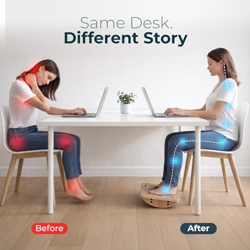 Wooden Under Desk Footrest, Rocking Foot Rest for Under Desk with Massage Ball, Ergonomic Desk Foot Rest, Office Foot Rest Under Desk, Under Desk Foot Stool, Improve Posture & Circulation