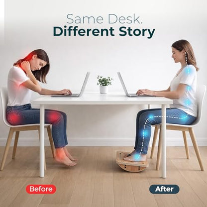 Wooden Under Desk Footrest, Rocking Foot Rest for Under Desk with Massage Ball, Ergonomic Desk Foot Rest, Office Foot Rest Under Desk, Under Desk Foot Stool, Improve Posture & Circulation