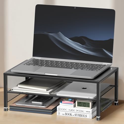 OPNICE 2-Tier Computer Monitor Stand Riser, Laptop Stand for Desk, Desk Organizer for Office, Home and School Supplies, Black - color: Black, size: 2-tier