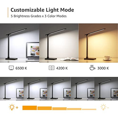 Lepro LED Desk Lamp with USB Charging Port,650LM Dimmable Home Office Touch Control Reading Table Lamp,5 Color Modes with 5 Brightness,College Dorm Room Essentials, Eye Caring, Sewing, Crafting, Black - color: Black