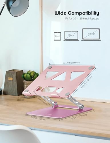 Aoviho Adjustable Laptop Stand for Desk,Portable Laptop Stand Holder and Riser,Foldable Aluminum Notebook Computer Stands for MacBook Air Pro HP Lenovo Dell Samsung, 10-15.6 inch,Blush Rose Silver - color: Blush Rose Silver