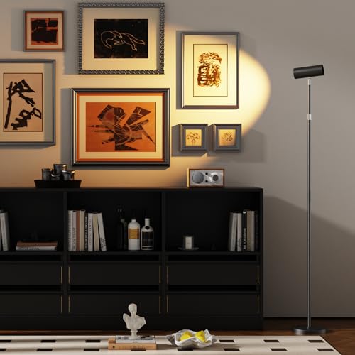 SIBRILLE Spotlight Floor Lamp, Tall LED Standing Lamp with Remote/Touch Control, 2700K-6500K, 350°Rotating Head Standing Lamp, Reading Floor Lamp for Living Room, Bedroom, Office & Wall Art, Black RGB - style: Black-RGB