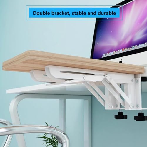 Foldable Clamp-On Desk Extender Tray with Wrist Rest - Ergonomic Keyboard Shelf for Computer Arm Support - color: White-c