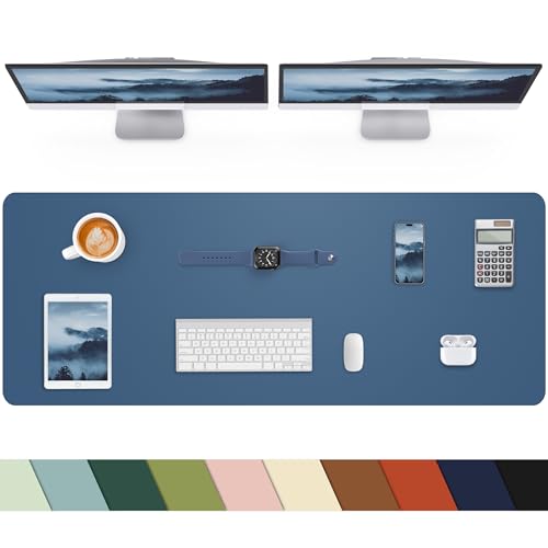 Leather Desk Pad Protector, Large Desk Mat, Mouse Pad, Non-Slip PU Leather Desk Blotter,Desk Cover mat,Desk mat for Keyboard and Mouse,Mat for Office&Home (Grey Blue, 48" x 17") - color: Grey Blue, size: 48" x 17"