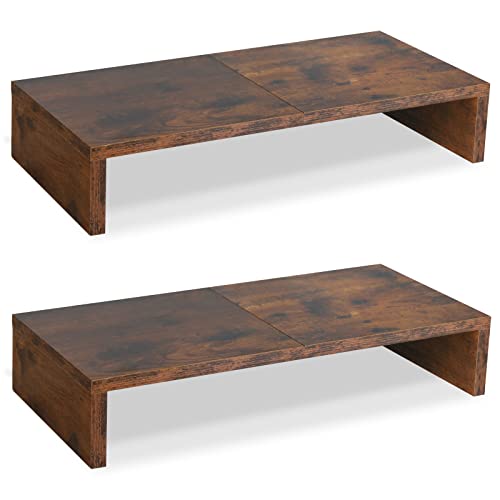 TEAMIX 2-Pack Monitor Stand Riser 20 inch, Wooden Tabletop Shelf, Brown - color: Brown, size: 2 Pack-20 inch