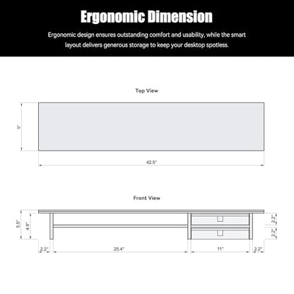 FENSULN Dual‑Tier Monitor Stand Riser with Drawers, Desktop Organizer Shelf Storage for Computer Screen 2 Monitors, Supports for PC Computer Monitor, Printer, Heavy TV Riser Beige and White