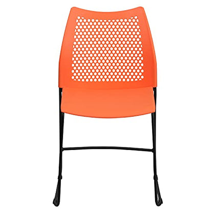 EMMA + OLIVER Home and Office Orange Sled Base Stack Chair with Air - color: Orange