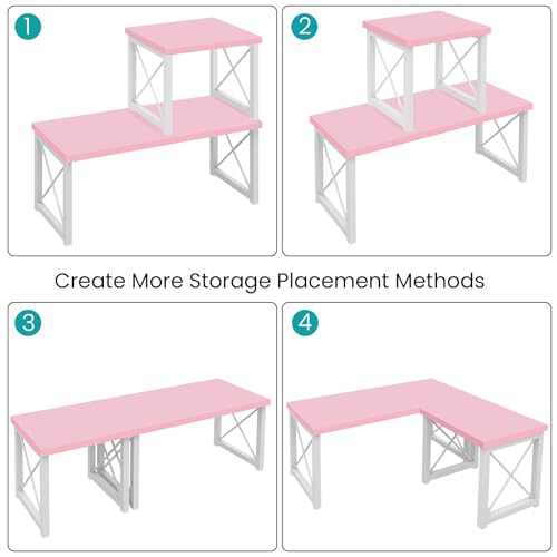 ELITEROO Desktop Shelf, 2 Tier Independent Stackable Desk Stand, Adjustable Freestanding Table Top Mini Bookshelf, Aesthetic Storage Organizers for Women/Girls/Daughter, Pink - color: Pink