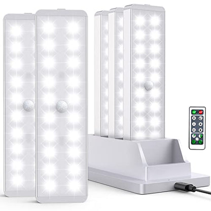 LED Closet Light with Charging Station, 5 Pcs Dimmer Rechargeable Motion Sensor Under Cabinet Lighting with Remote Control, Wireless Stick-Anywhere Night Safe Light Bar for Wardrobe,Kitchen