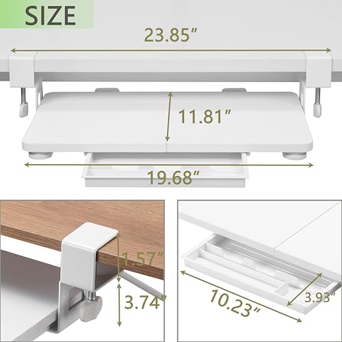 ETHU Keyboard Tray Under Desk, 19.7" X 11.81" Small Size Keyboard Drawer with C Clamp-on Mount Easy to Install, Computer Keyboard Stand Slide Pull Out, Ergonomic Keyboard Tray for Home, Office - color: Wood