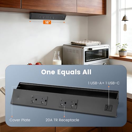 SURAIELEC 16 in Under Cabinet Power Strip with GFCI Outlet, Hardwire - color: Black, size: 1 Pack